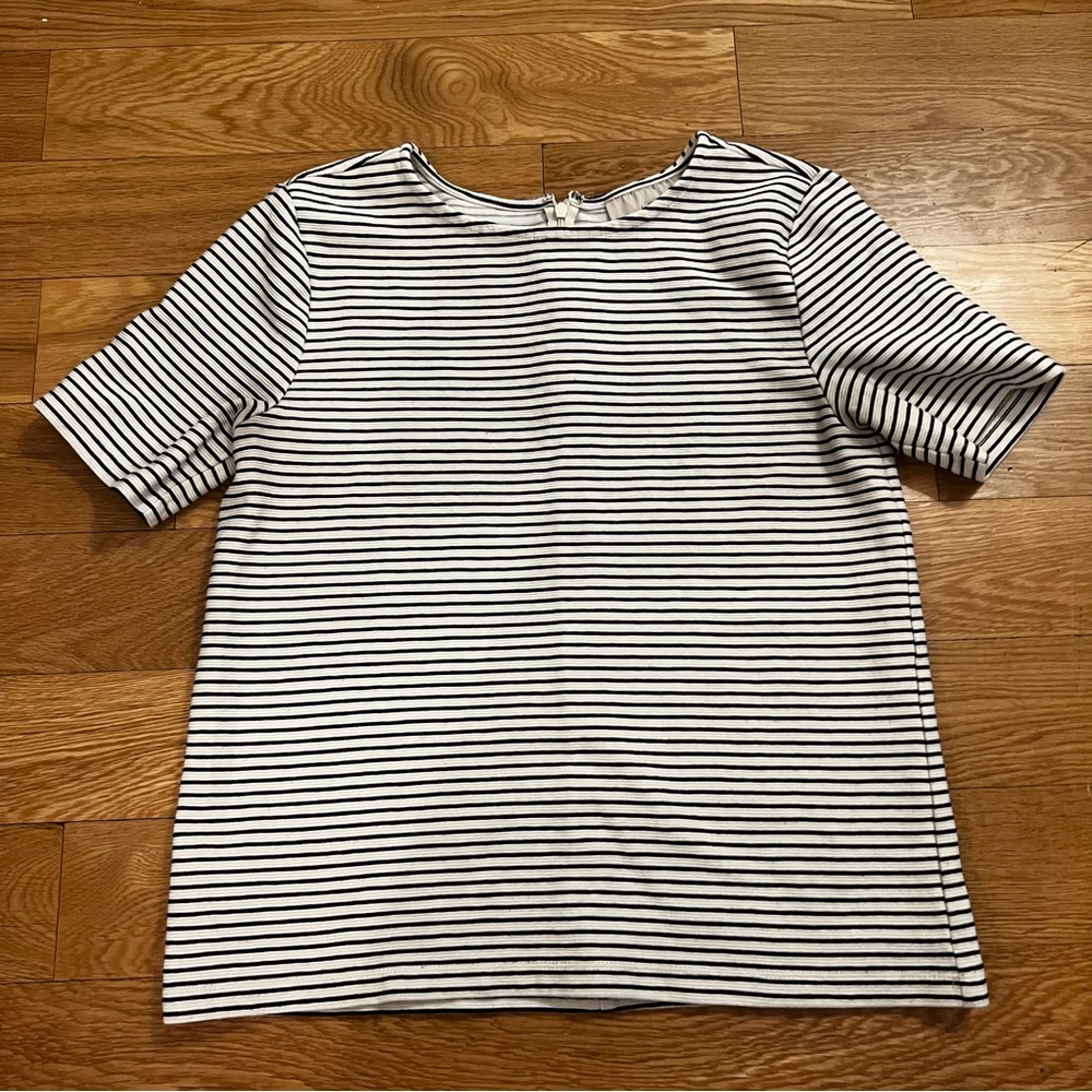 LOFT White and Blue Striped Short Sleeve Top